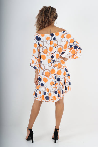 Italian Circle Print Off The Shoulder Mini Dress