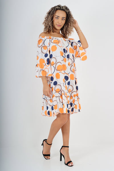 Italian Circle Print Off The Shoulder Mini Dress