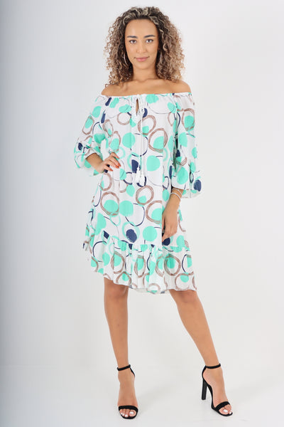 Italian Circle Print Off The Shoulder Mini Dress