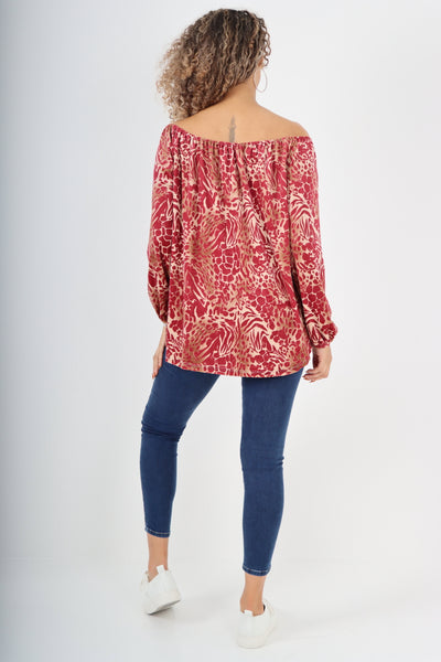 Italian Off The Shoulder Leopard Print Velour Tunic