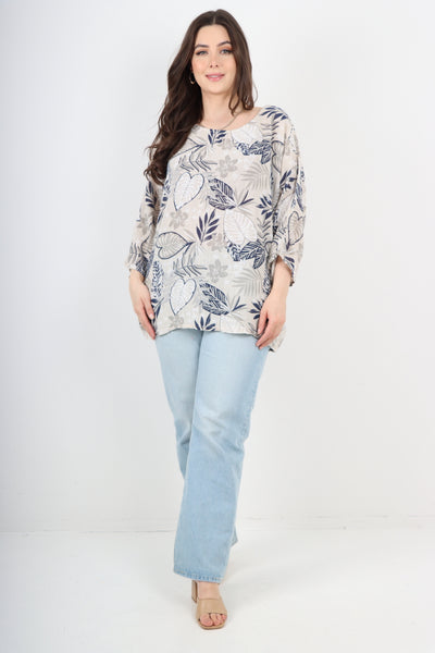 Italian Leaf Print Cotton Tunic top