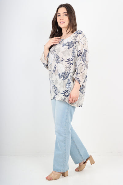 Italian Leaf Print Cotton Tunic top