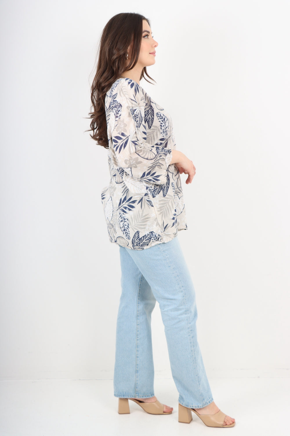 Italian Leaf Print Cotton Tunic top