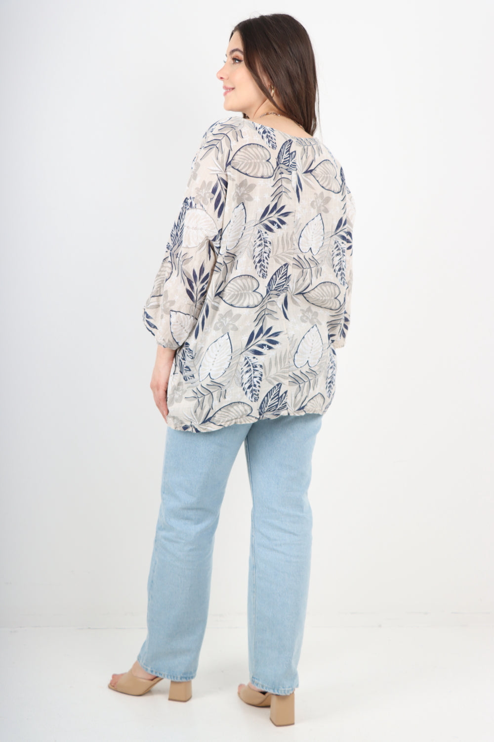 Italian Leaf Print Cotton Tunic top