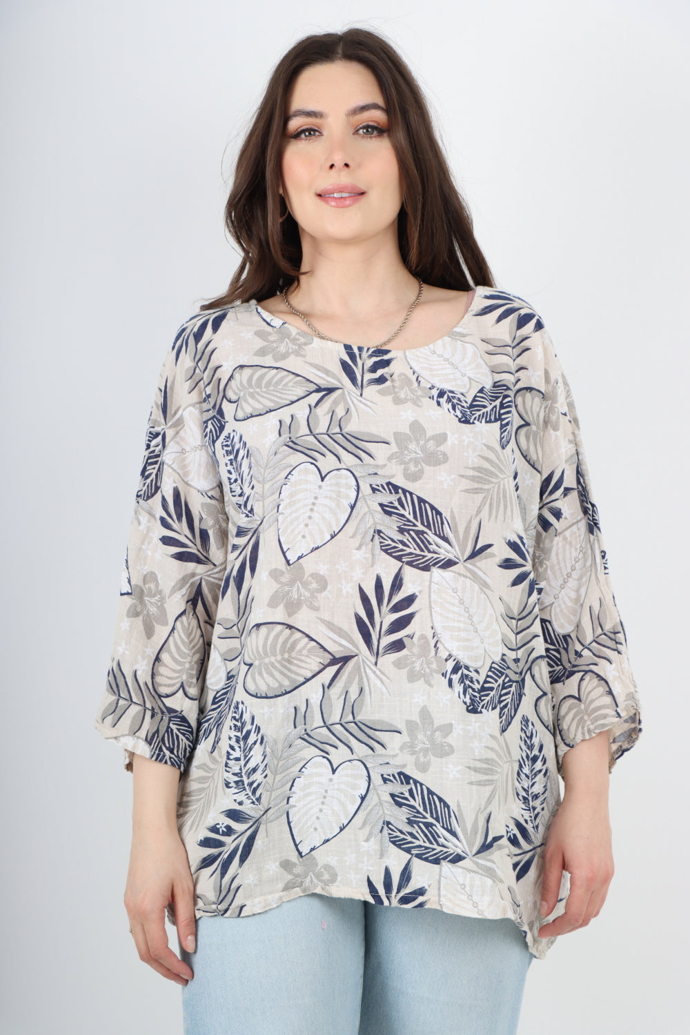 Italian Leaf Print Cotton Tunic top