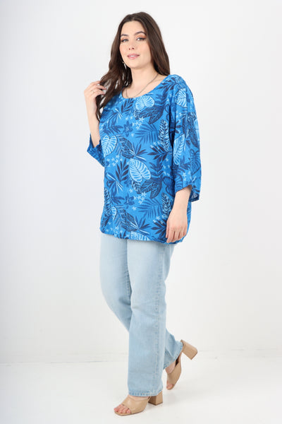 Italian Leaf Print Cotton Tunic top