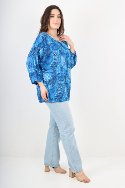 Italian Leaf Print Cotton Tunic top