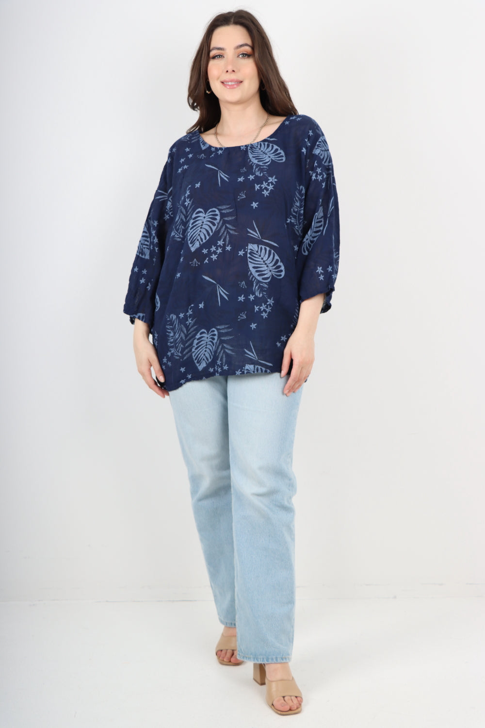 Italian Leaf Print Cotton Tunic top