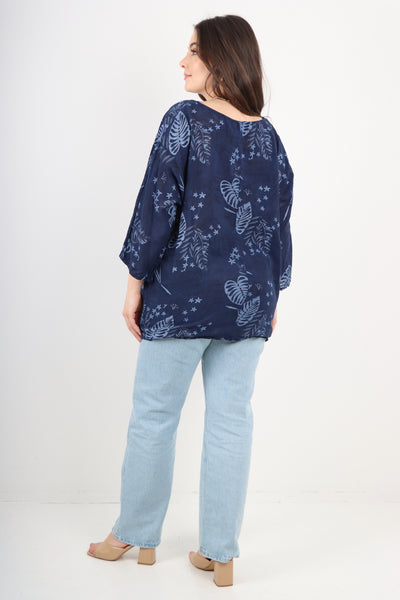 Italian Leaf Print Cotton Tunic top