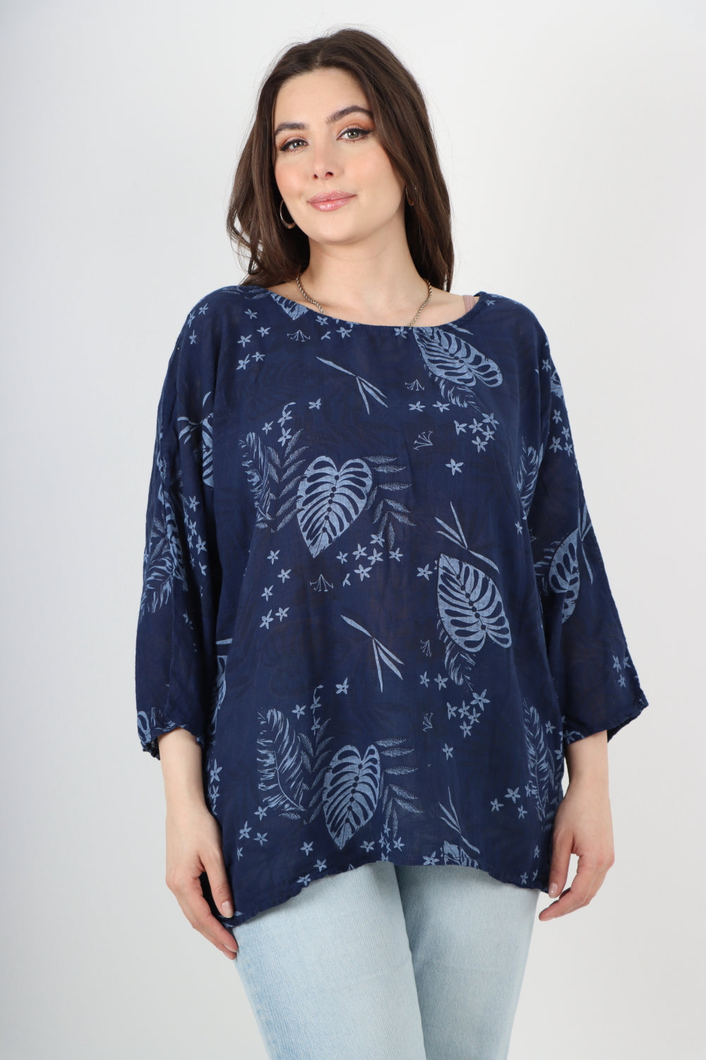 Italian Leaf Print Cotton Tunic top