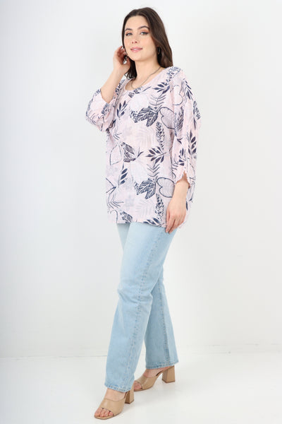 Italian Leaf Print Cotton Tunic top