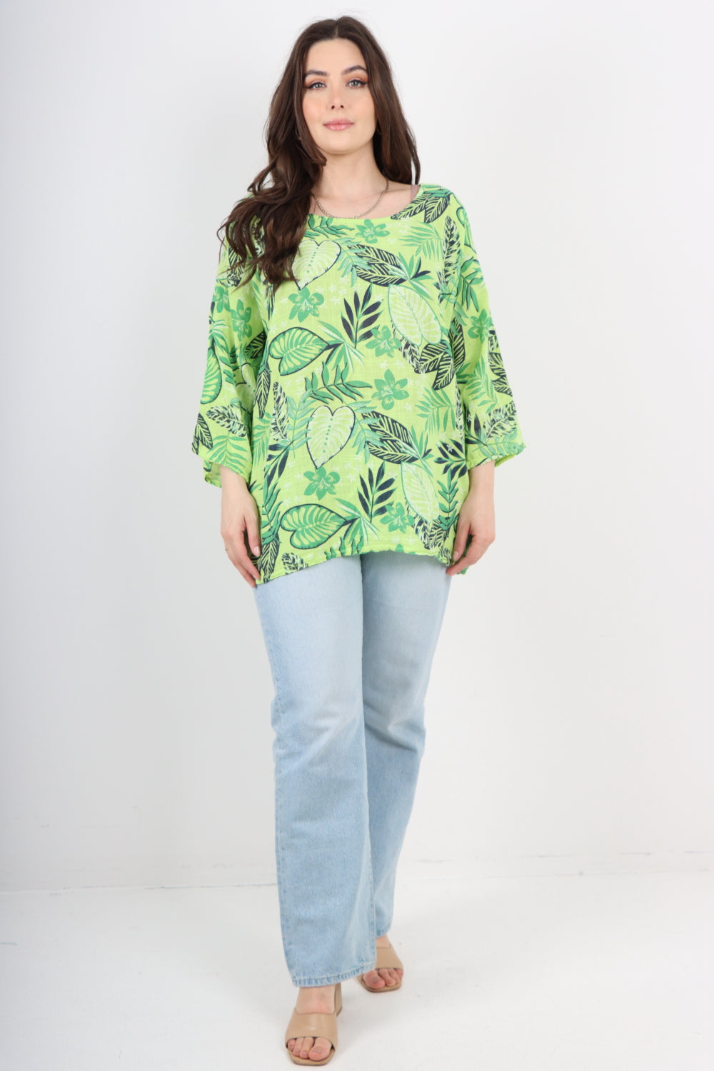 Italian Leaf Print Cotton Tunic top