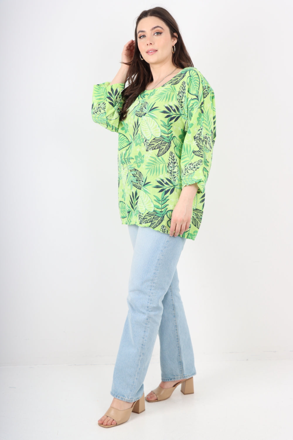 Italian Leaf Print Cotton Tunic top