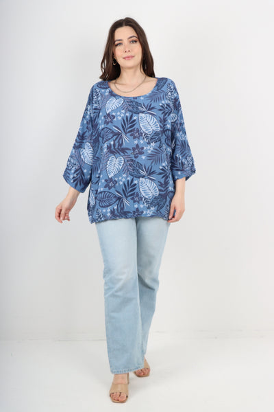 Italian Leaf Print Cotton Tunic top