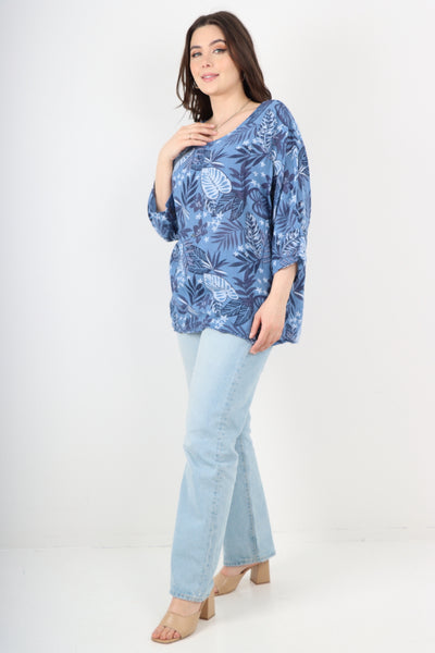 Italian Leaf Print Cotton Tunic top