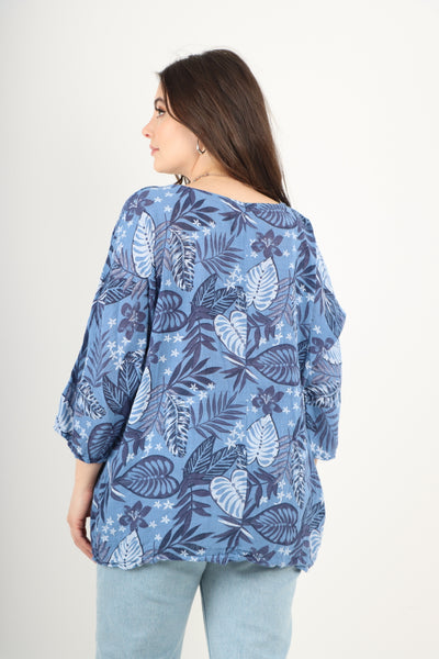 Italian Leaf Print Cotton Tunic top