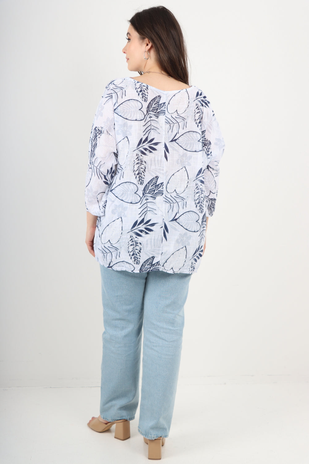 Italian Leaf Print Cotton Tunic top