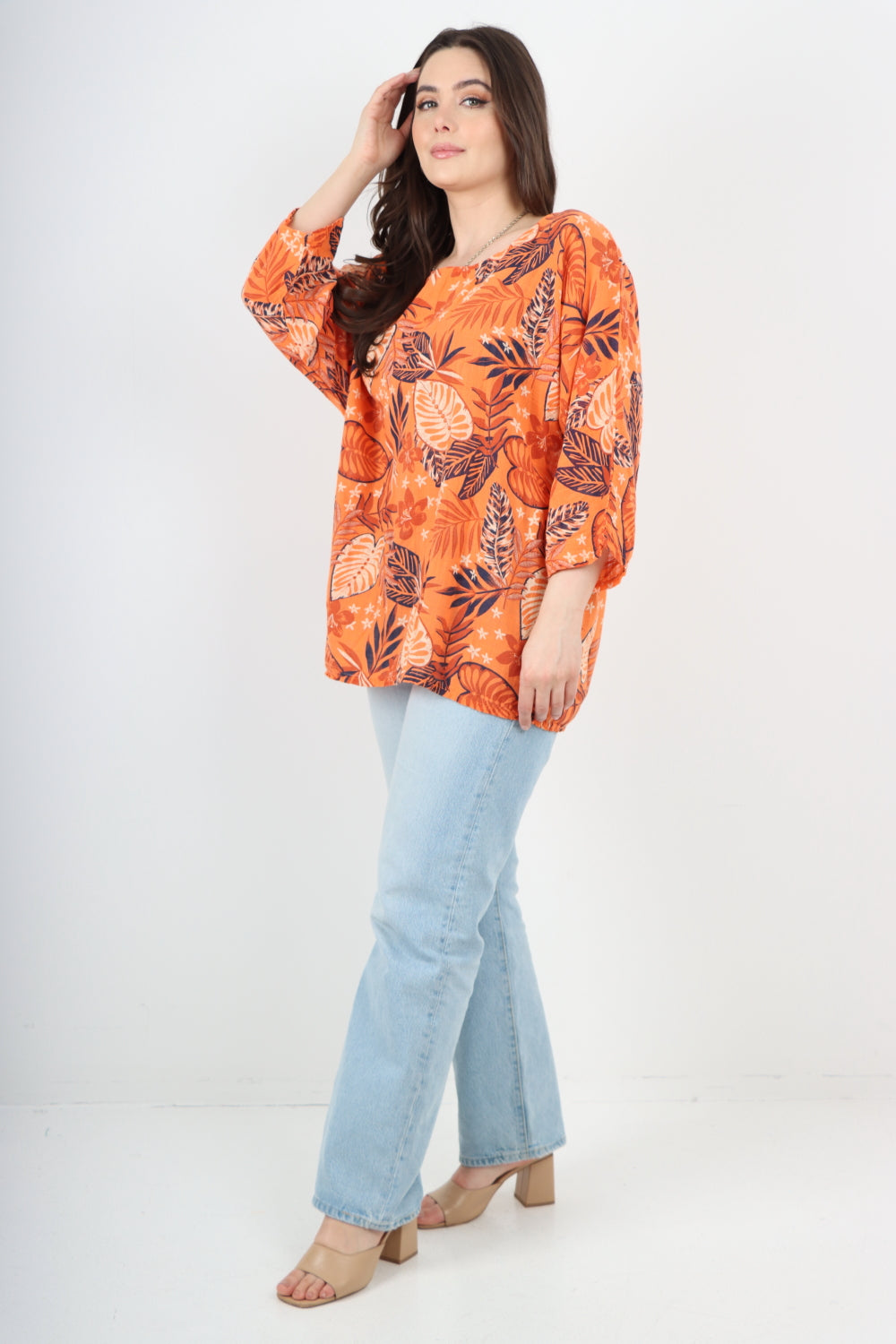 Italian Leaf Print Cotton Tunic top