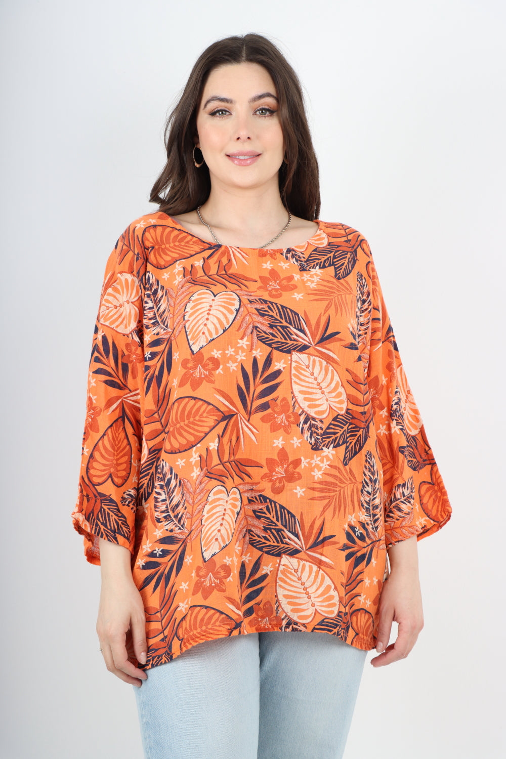 Italian Leaf Print Cotton Tunic top