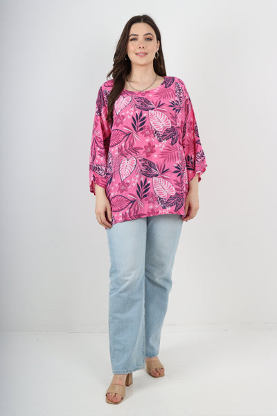 Italian Leaf Print Cotton Tunic top