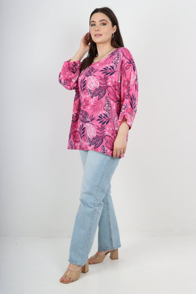 Italian Leaf Print Cotton Tunic top