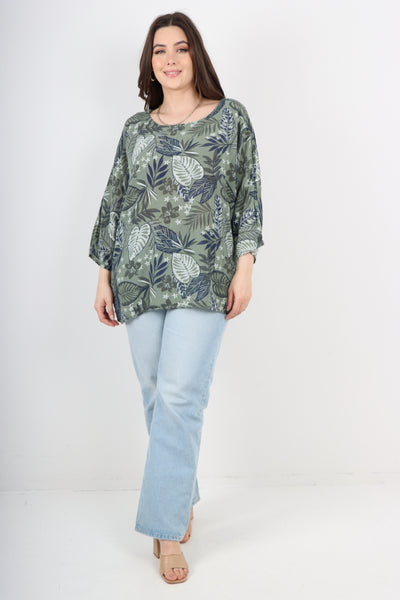 Italian Leaf Print Cotton Tunic top