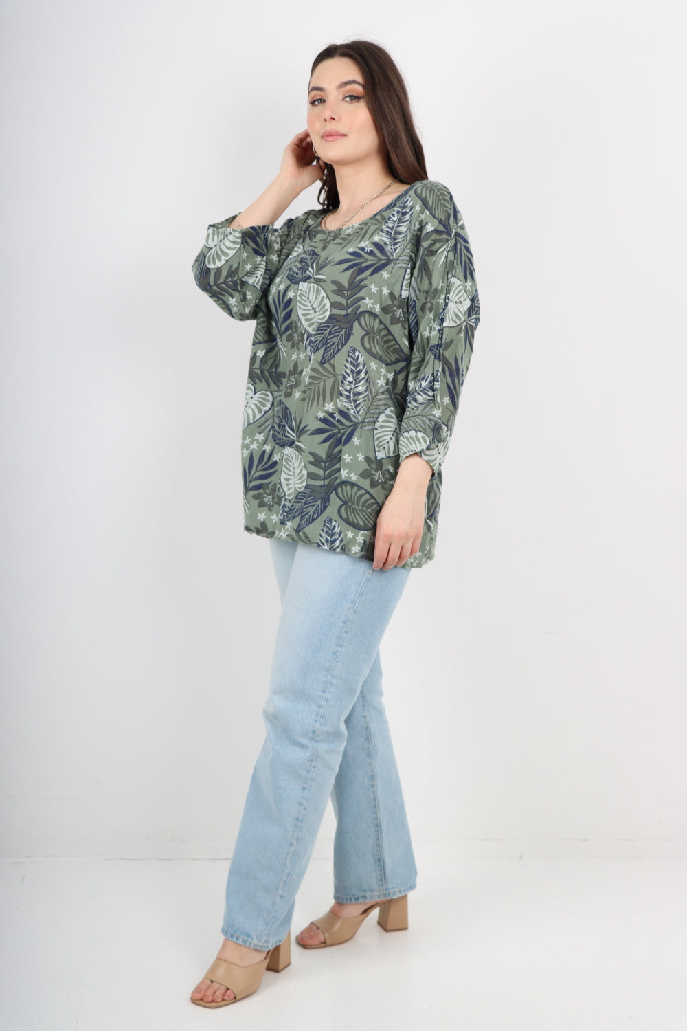 Italian Leaf Print Cotton Tunic top