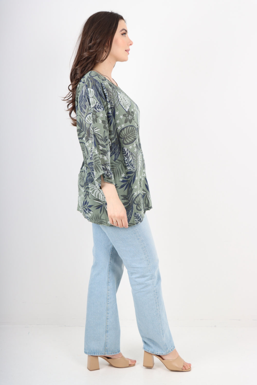 Italian Leaf Print Cotton Tunic top