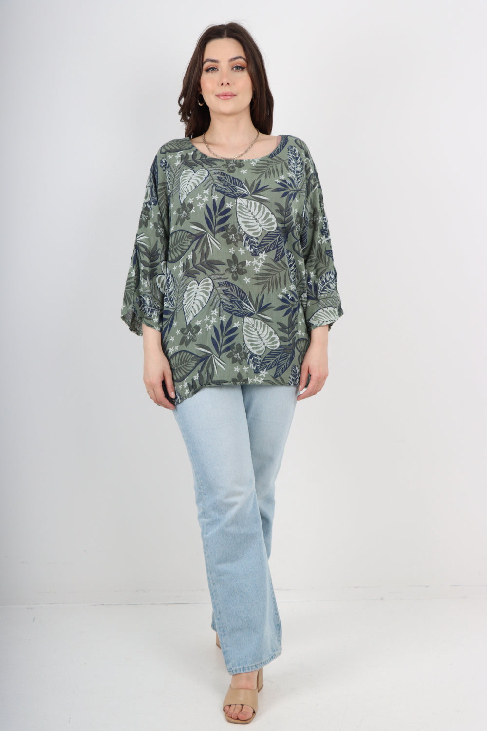 Italian Leaf Print Cotton Tunic top