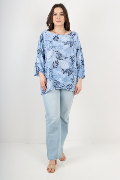 Italian Leaf Print Cotton Tunic top