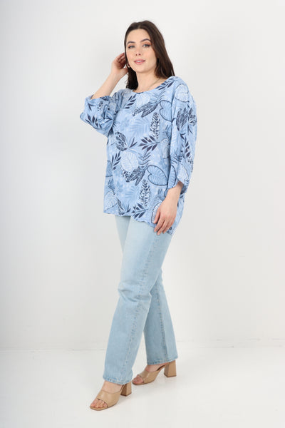 Italian Leaf Print Cotton Tunic top