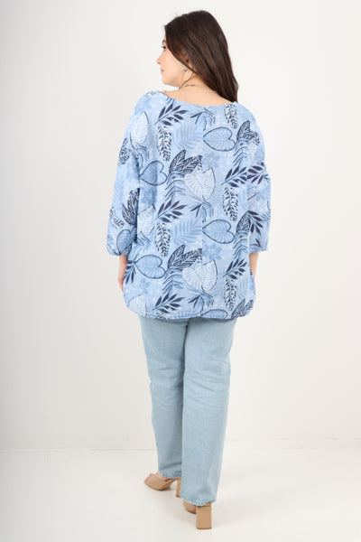 Italian Leaf Print Cotton Tunic top