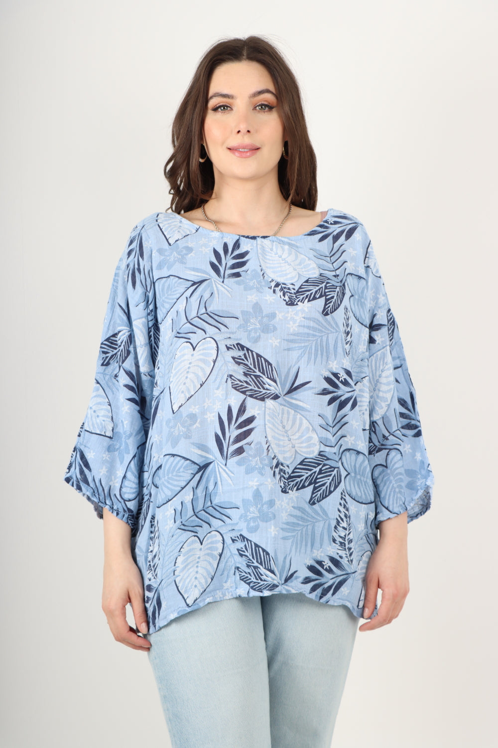 Italian Leaf Print Cotton Tunic top