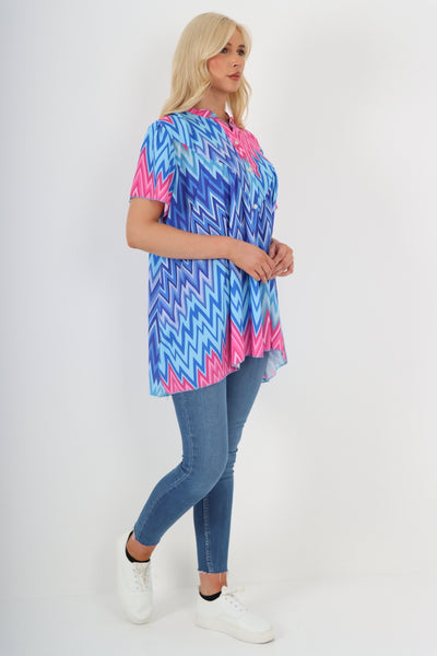 Italian Printed Button Front Short Sleeve Top