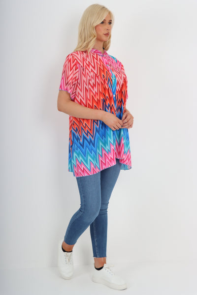 Italian Printed Button Front Short Sleeve Top