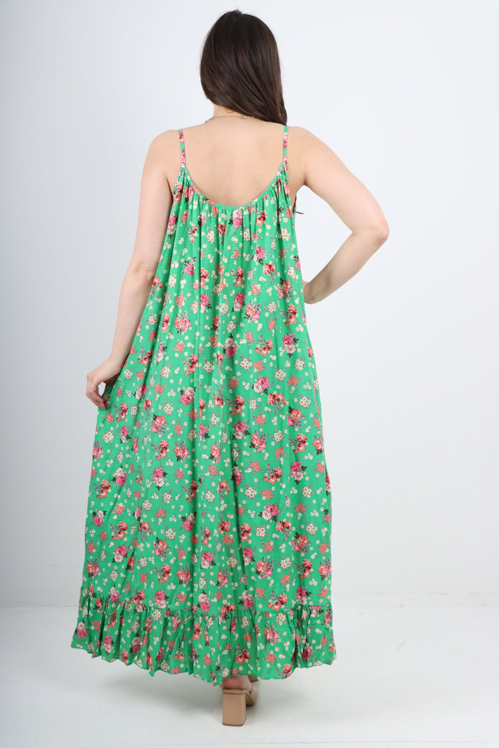 Italian Small Floral Print  Frill Bottom Sleeveless Vest Sun Dress