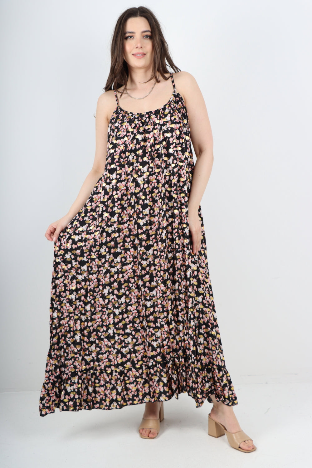 Italian Floral Print  Frill Bottom Sleeveless Vest Sun Dress