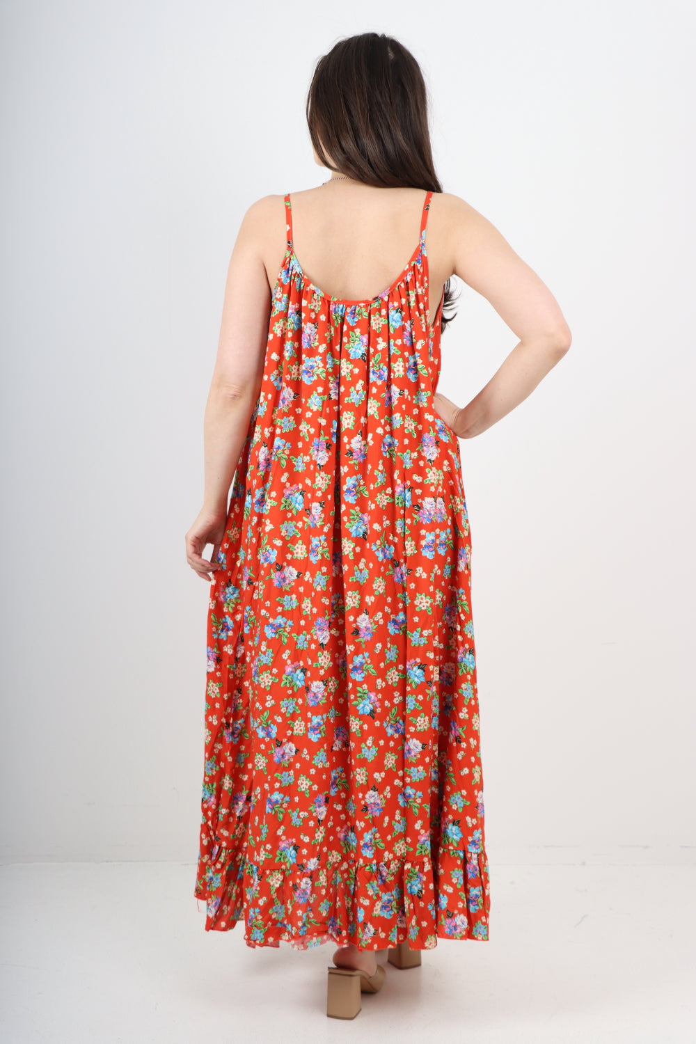 Italian Small Floral Print  Frill Bottom Sleeveless Vest Sun Dress