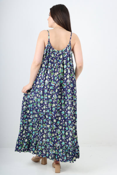 Italian Small Floral Print  Frill Bottom Sleeveless Vest Sun Dress