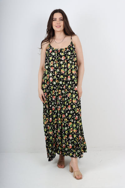 Italian Small Floral Print  Frill Bottom Sleeveless Vest Sun Dress