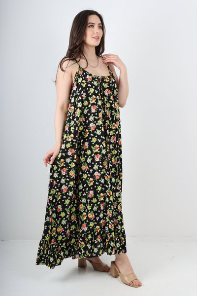 Italian Small Floral Print  Frill Bottom Sleeveless Vest Sun Dress