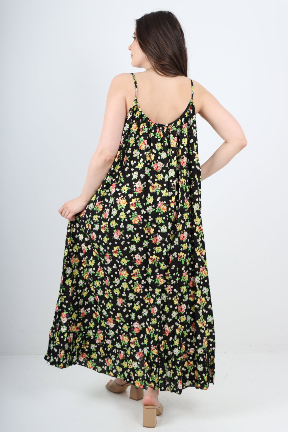 Italian Small Floral Print  Frill Bottom Sleeveless Vest Sun Dress