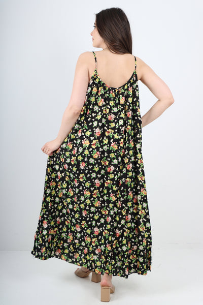 Italian Small Floral Print  Frill Bottom Sleeveless Vest Sun Dress