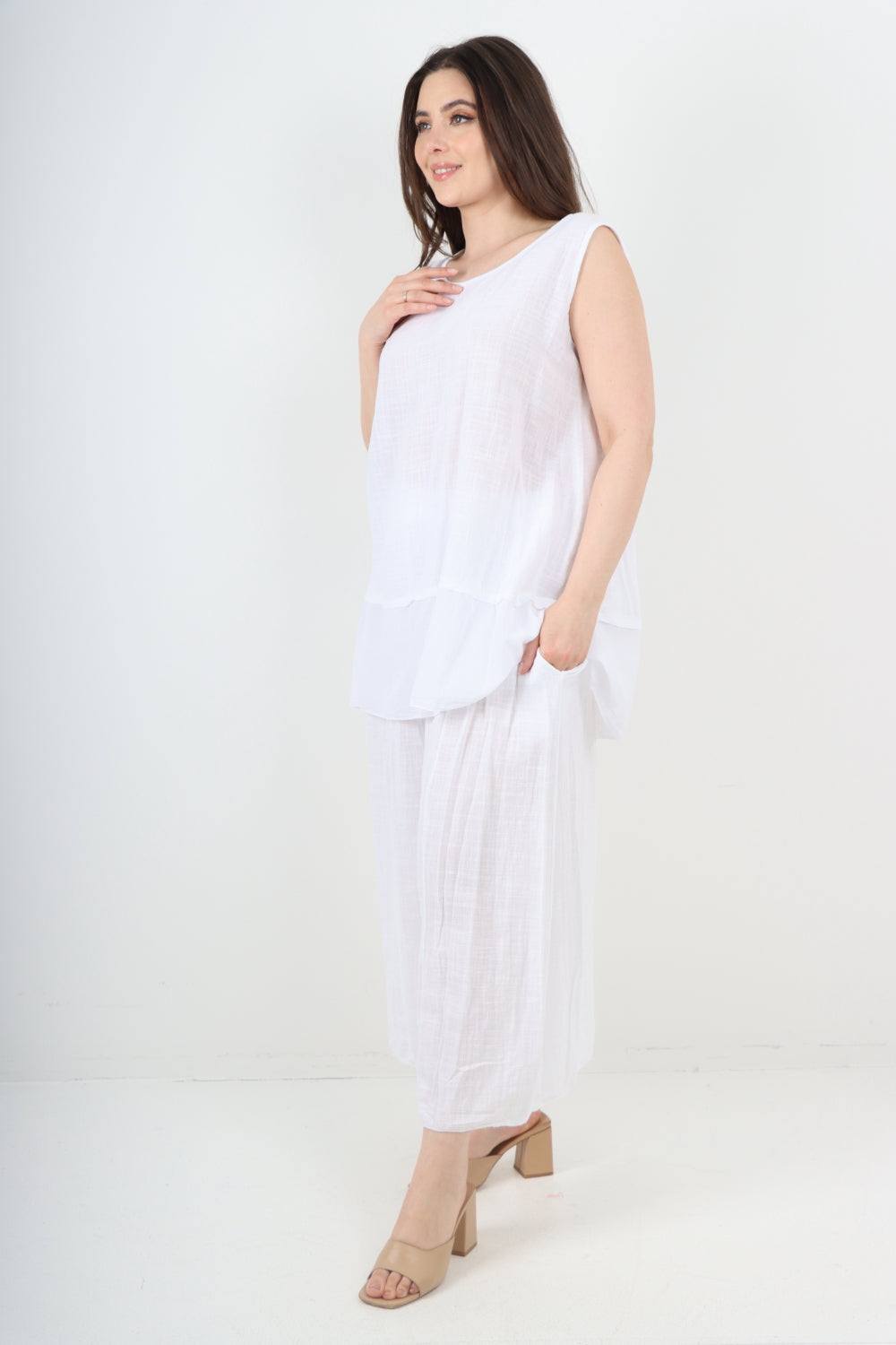 Italian Cotton Sleeveless Vest Top & Palazzo Co-Ord Set