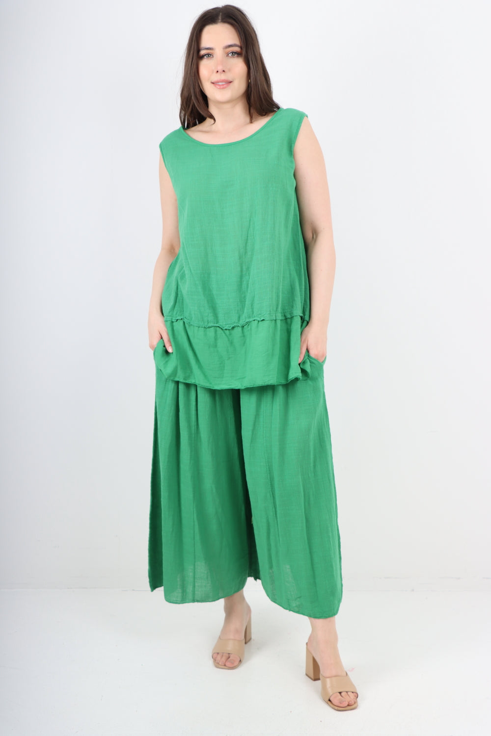 Italian Cotton Sleeveless Vest Top & Palazzo Co-Ord Set