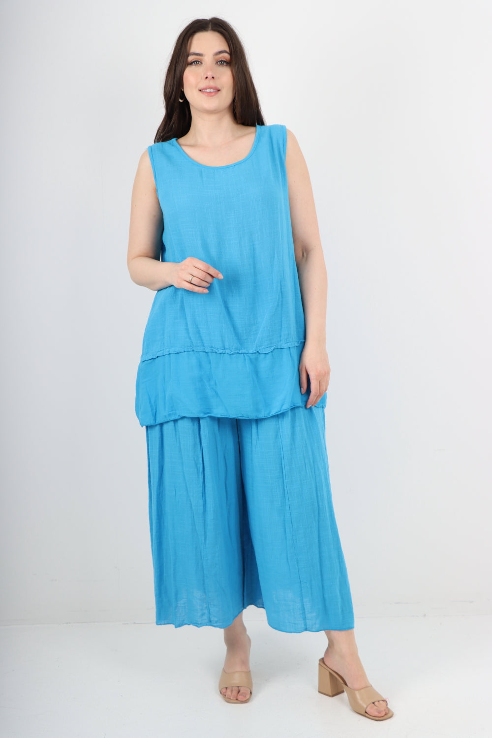 Italian Cotton Sleeveless Vest Top & Palazzo Co-Ord Set