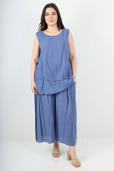 Italian Cotton Sleeveless Vest Top & Palazzo Co-Ord Set