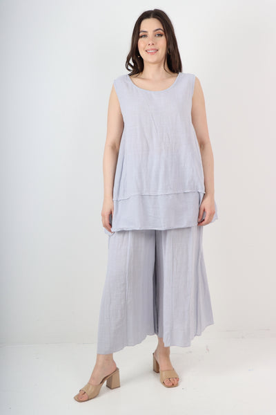 Italian Cotton Sleeveless Vest Top & Palazzo Co-Ord Set