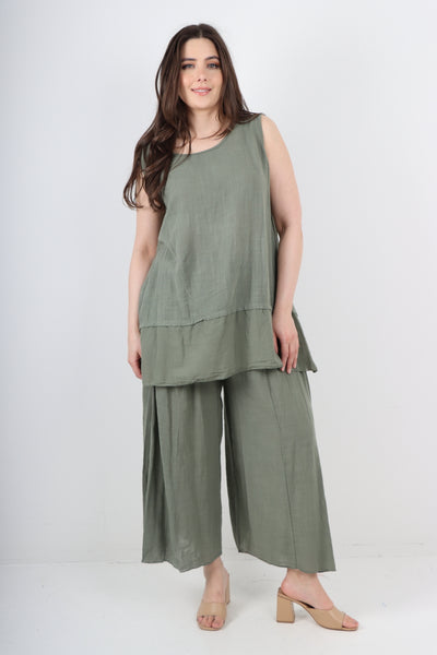 Italian Cotton Sleeveless Vest Top & Palazzo Co-Ord Set