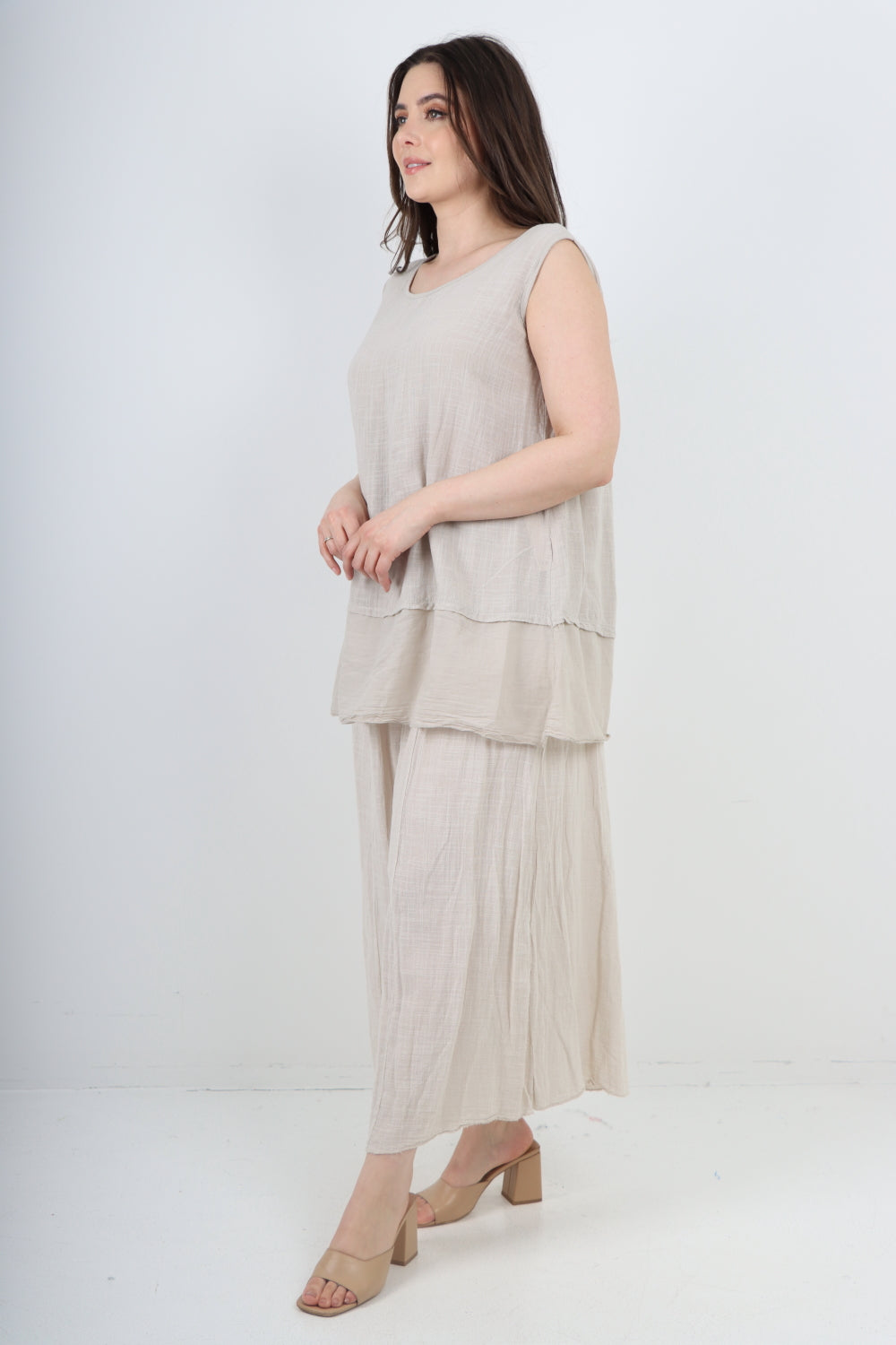 Italian Cotton Sleeveless Vest Top & Palazzo Co-Ord Set